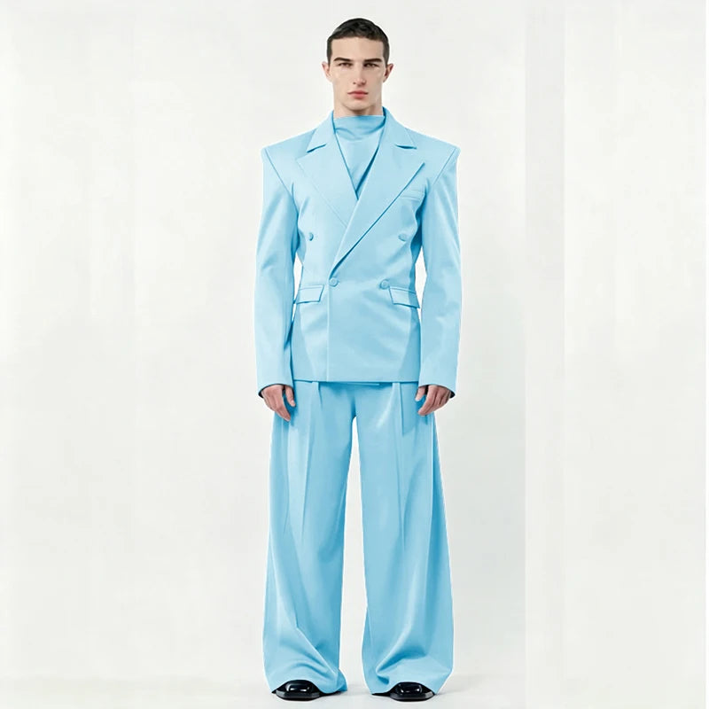 Chic Loose Men's Suits 2 Pieces Jacket Pant Sets Double Breasted Peak Lapel Special Customize Male Clothing Fashion Stylish 2025