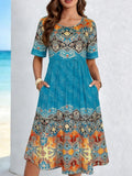 Abito midi da donna con stampa boho e tasche