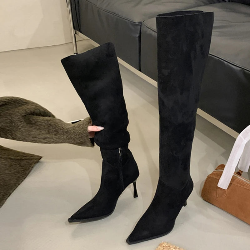 Stivali donna Liyke alti effetto suede con risvolto