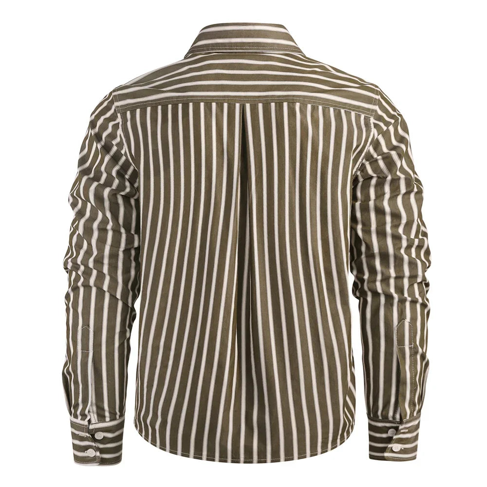 Autumn Men's Casual Business Striped Shirt Long Sleeve Lapel Collar Button Up Fashion Slim Fit Classic Tops Male Clothing