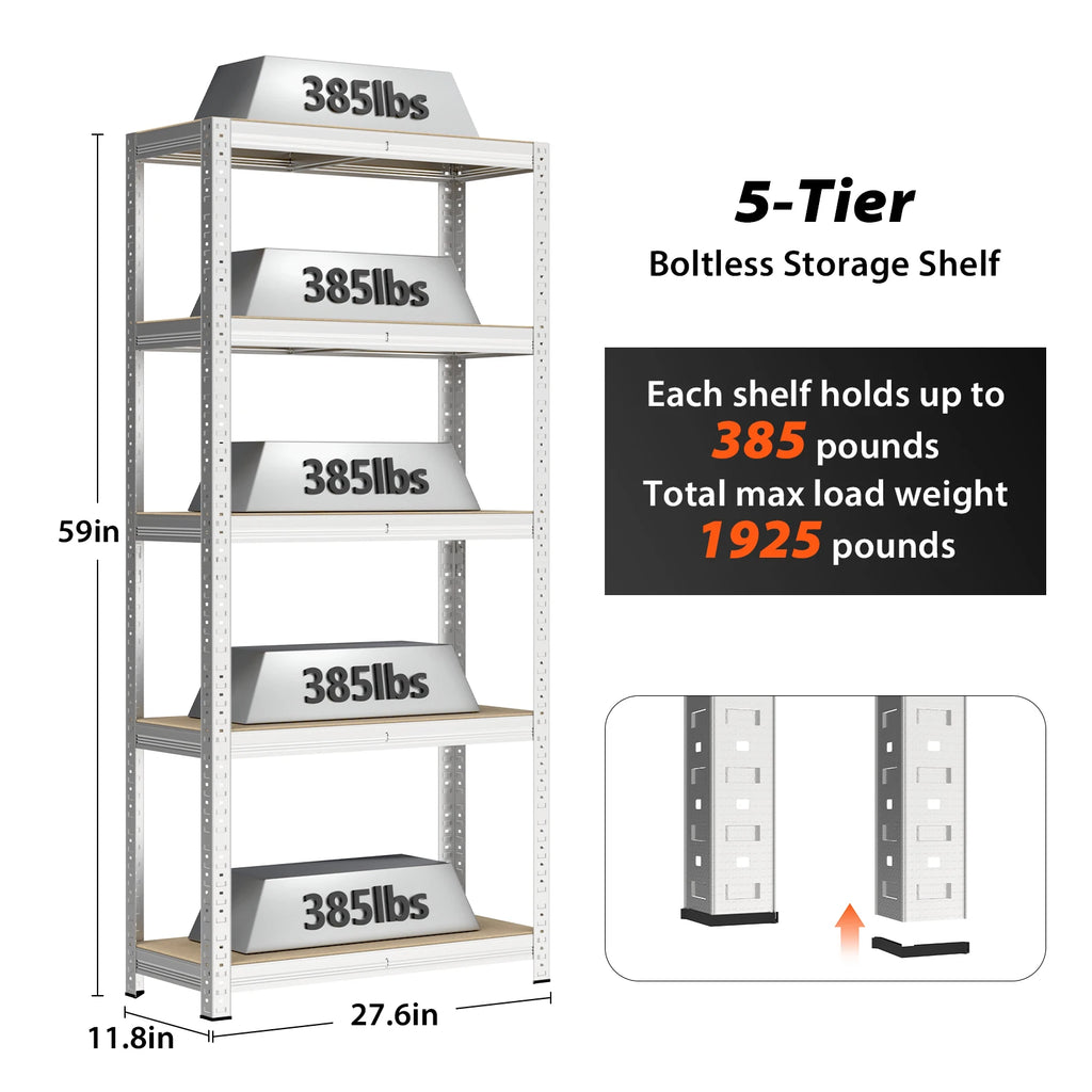 Étagère DayPlus pour rangement dans garage et remise, étagère à 5 niveaux, rayonnage sans boulons, unité d’étagères réglable et autoportante pour atelier