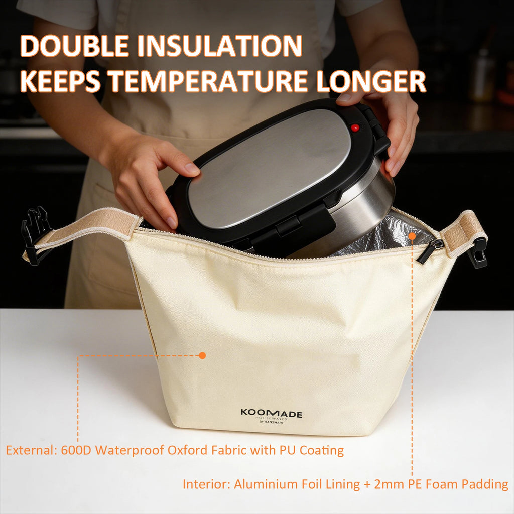 Fiambrera térmica aislada al vacío KOOMADE con bolsa térmica, acero inoxidable 304, caja bento dividida a prueba de fugas, mantiene el calor 4h y el frío 8h, recipiente de comida portátil para oficina y pícnic