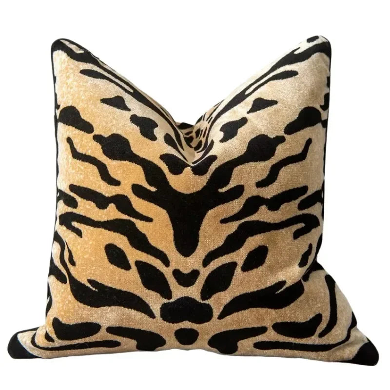 Luxury Tiger Pattern Cushion Cover Design High-end Leopard Flocked Velvet Pillow Cover Decorative Pillowcase for Living Room