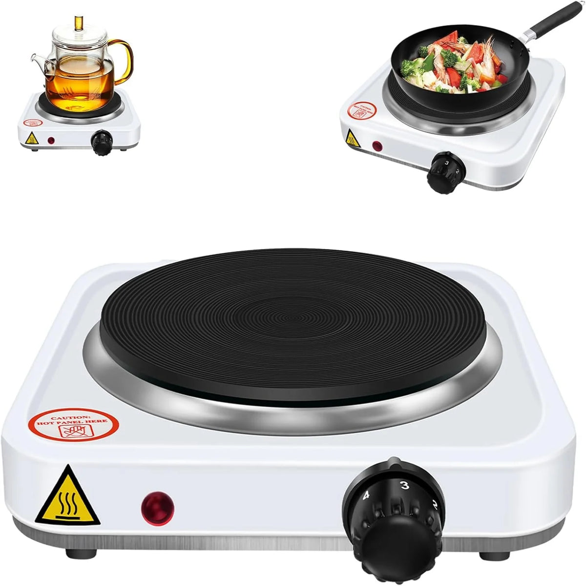 1000W Single Hot Plate for Table Top Cooking Cast Iron Heating Plate Portable Electric Hob with 5 Levels Overheating Protection