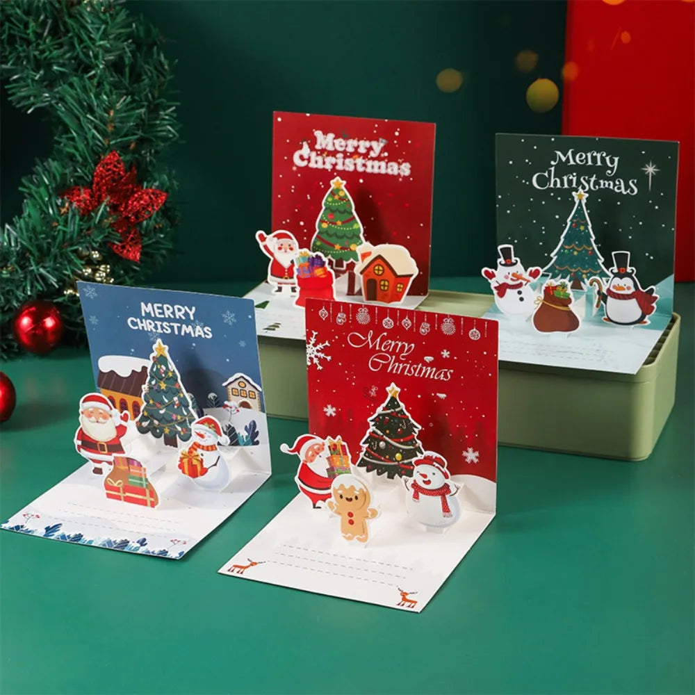 Carte de vœux de Noël, sapin, père Noël, bonhomme en pain d'épices, carte de bénédiction pour les fêtes avec enveloppe, carte 3D pop-up, cadeau pour le Nouvel An