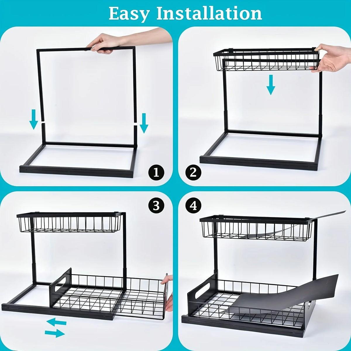Organiseur sous évier, organiseur de placard coulissant à 2 niveaux, étagères de rangement coulissantes pour placard sous évier, rangement sous évier