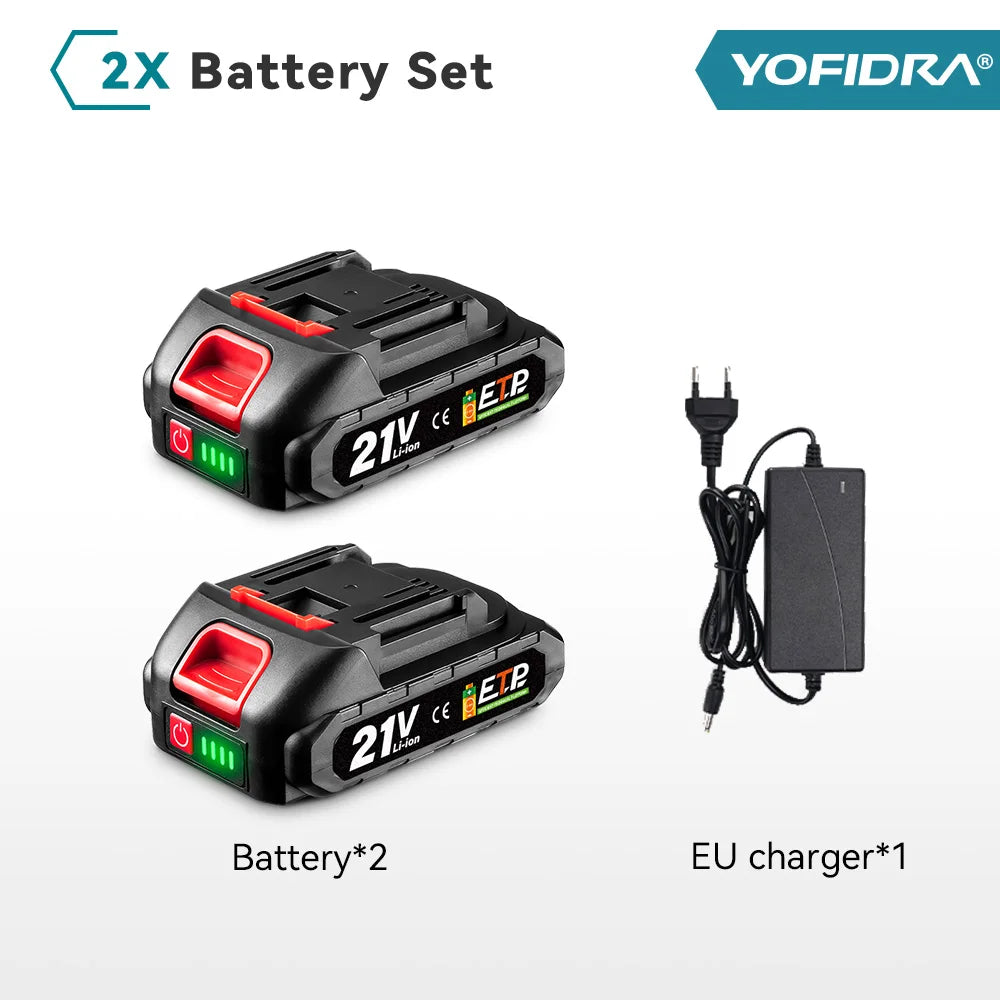 YOFIDRA 20V wiederaufladbarer Lithium-Akku EU-Stecker 15000mAh. 928VF 22500mAh. Akku-Kapazitätsanzeige. für Kettensäge Elektrobohrer