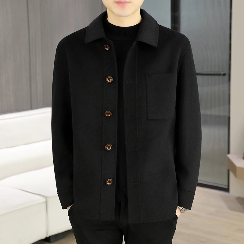 High Quality Men's Short Style Woolen Coats Business Casual Solid Color 70% Wool Windbreaker Jackets Streetwear Warm Top Coats