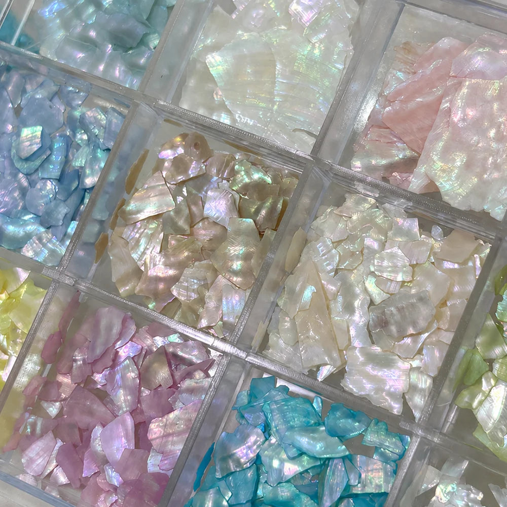 1Box of 3D Iridescent Abalone Shell Nail Charms, Irregular Aurora Seashell Nail Art Slices, Summer Manicure Accessories