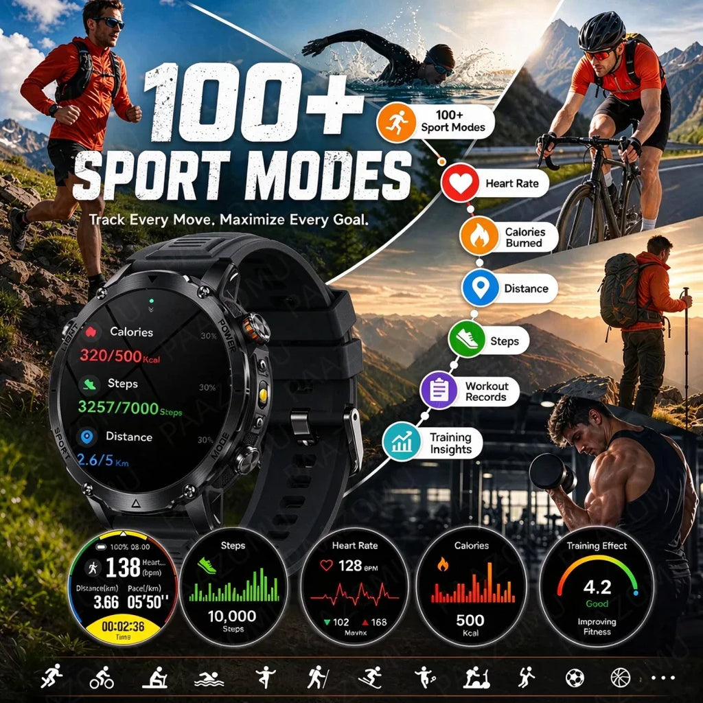 Outdoor AMOLED Smartwatch with Flashlight and Bluetooth Calling