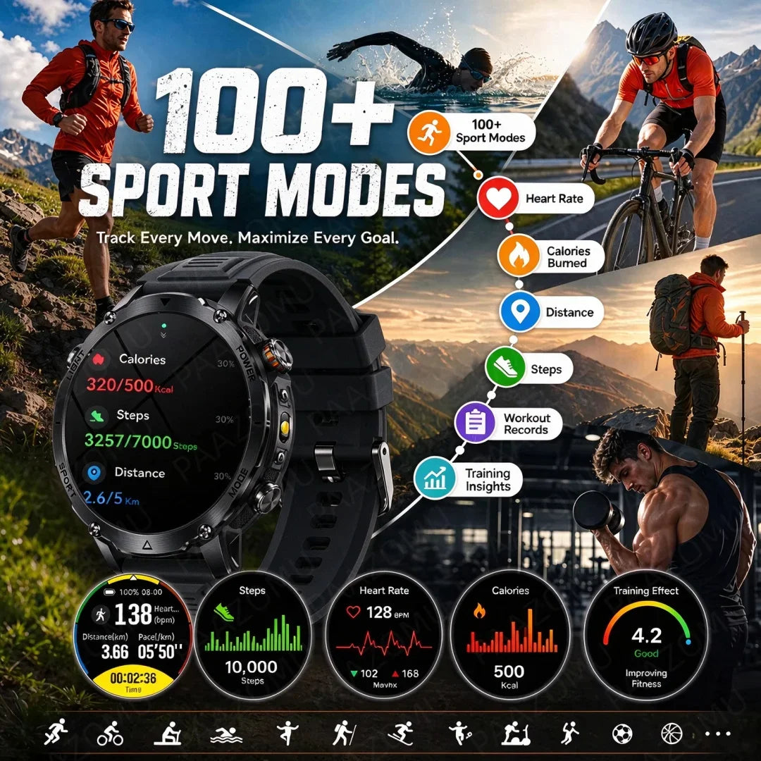 Outdoor AMOLED Smartwatch with Flashlight and Bluetooth Calling