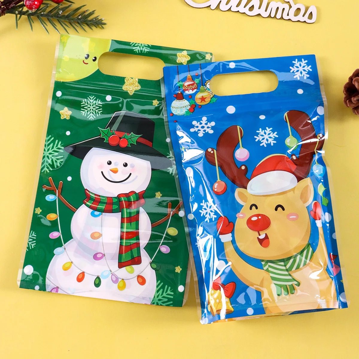 10/20pcs Merry Christmas Gift Bags Cute Santa Xmas Tree Resealable Treat Bags with Zippers New Year Christmas Decor for Home