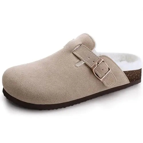 Asgard Women's Cork-Sole Clog Slippers, Fashionable Cow Suede Flat Mules with Adjustable Buckle, Men's Leather Potato Shoes, Beach Sandals