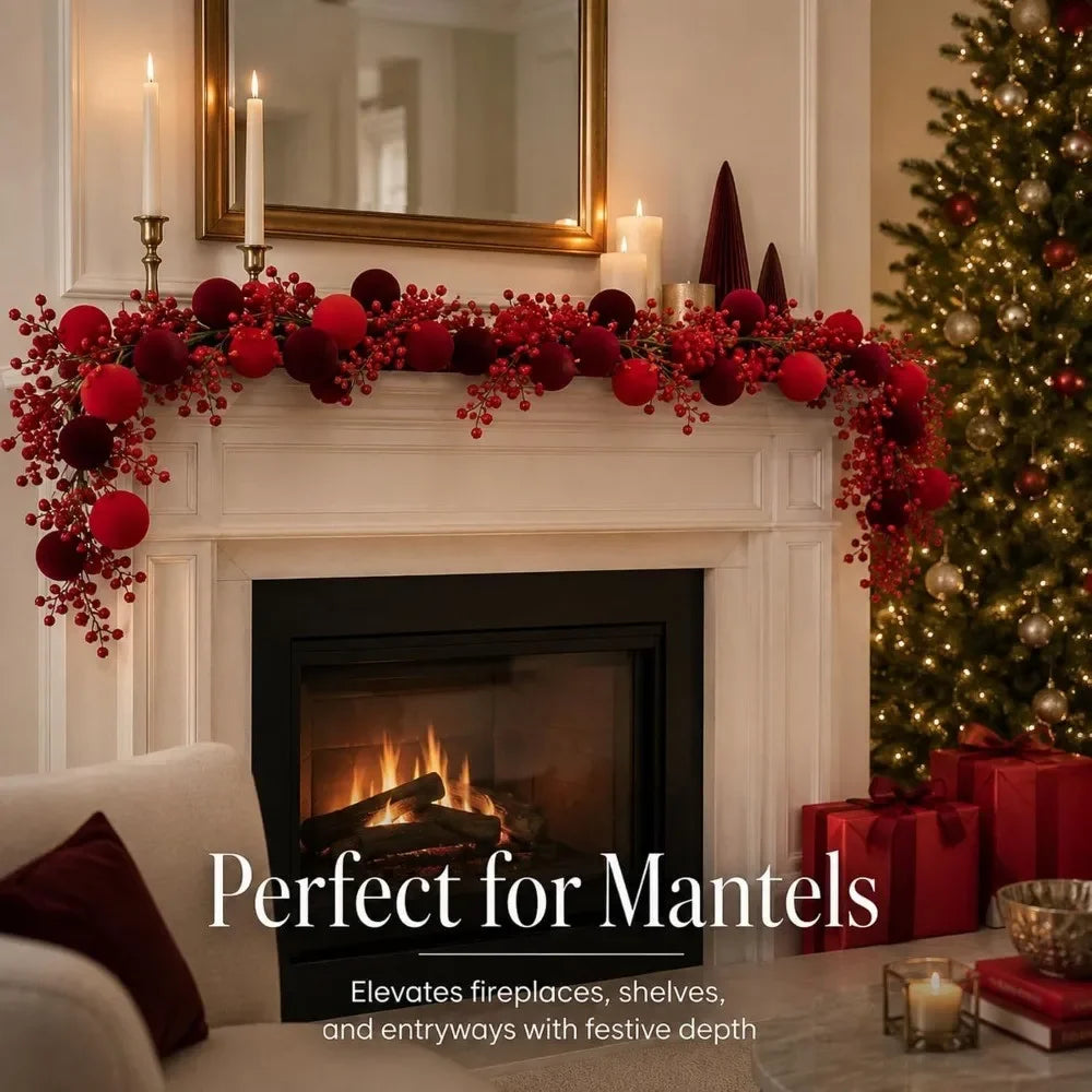 Burgundy Ball Garland with Red Berries Xmas Decor for Christmas Decorations Tree Wreath Holiday Party Home New Year 2026 Decor