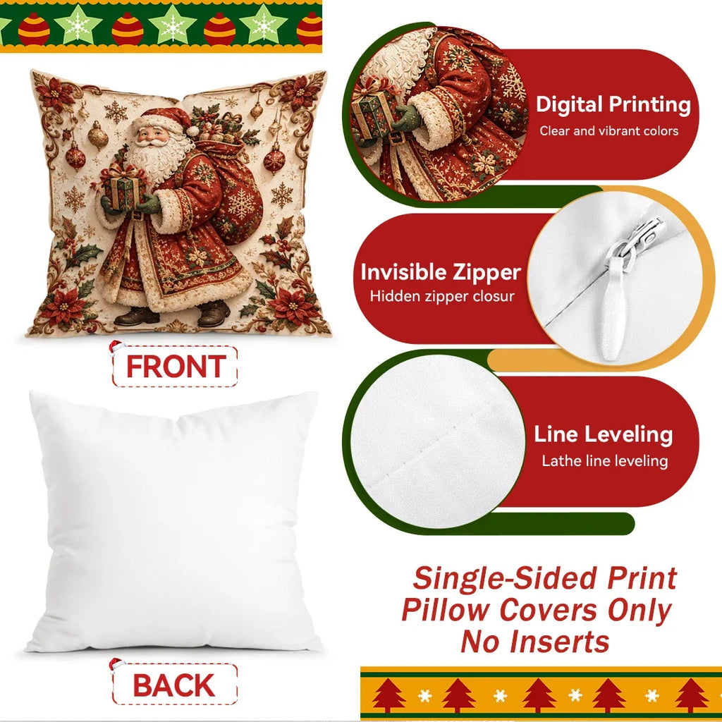 1/4 Stück Weihnachts-Reliefmuster-Kissen, Kissenbezug aus Polyester, Dekokissen, Kissenbezug für Zuhause, Auto und Sofa