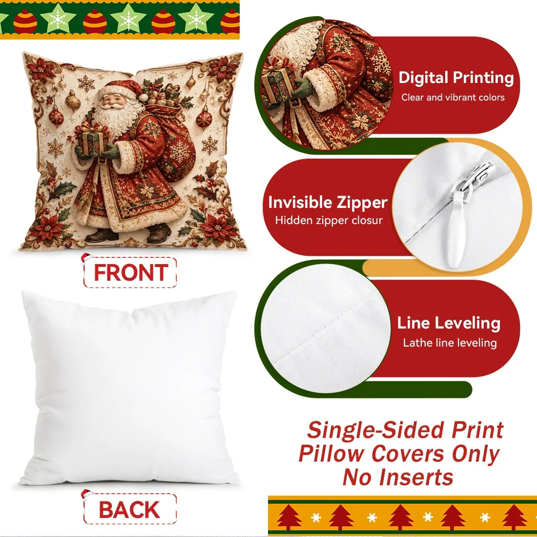 1/4 Stück Weihnachts-Reliefmuster-Kissen, Kissenbezug aus Polyester, Dekokissen, Kissenbezug für Zuhause, Auto und Sofa