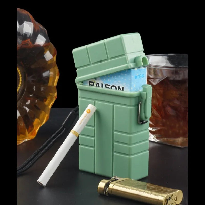 Estuche para cigarrillos de ABS para 20 cajetillas, resistente a la presión y a la humedad, con cordón, portátil para exteriores