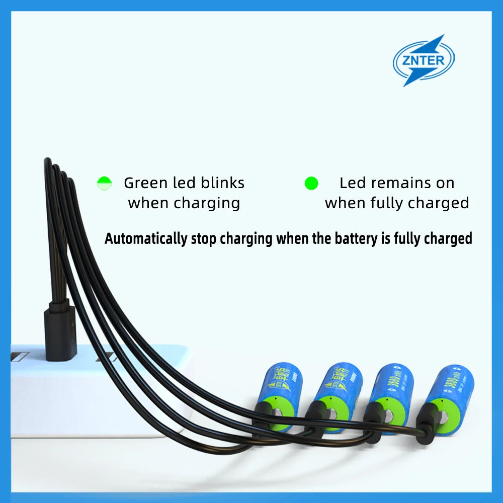 ZNTER AA 1.5V 3600mwh Capacity USB Rechargeable Lithium USB Battery USB Cable Charge