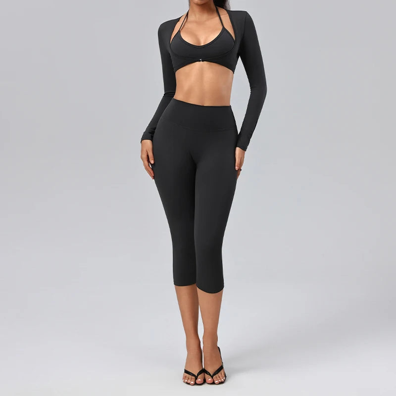 Ensemble yoga femme, 3 pièces, haut et legging
