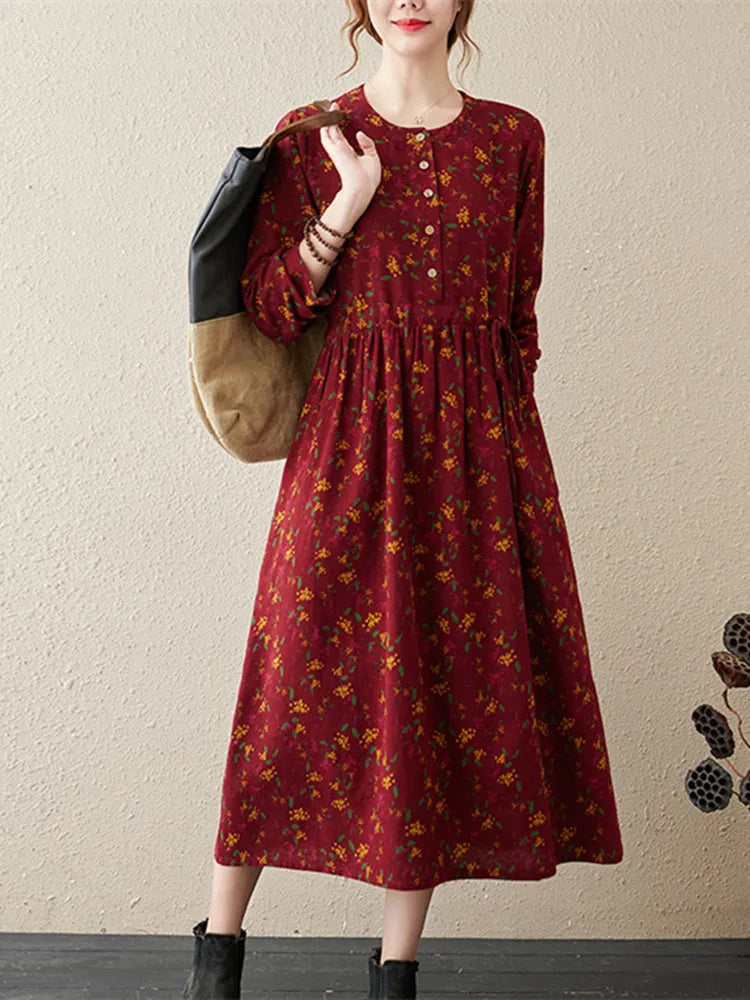 Abito midi floreale donna in cotone e lino — immagine 2