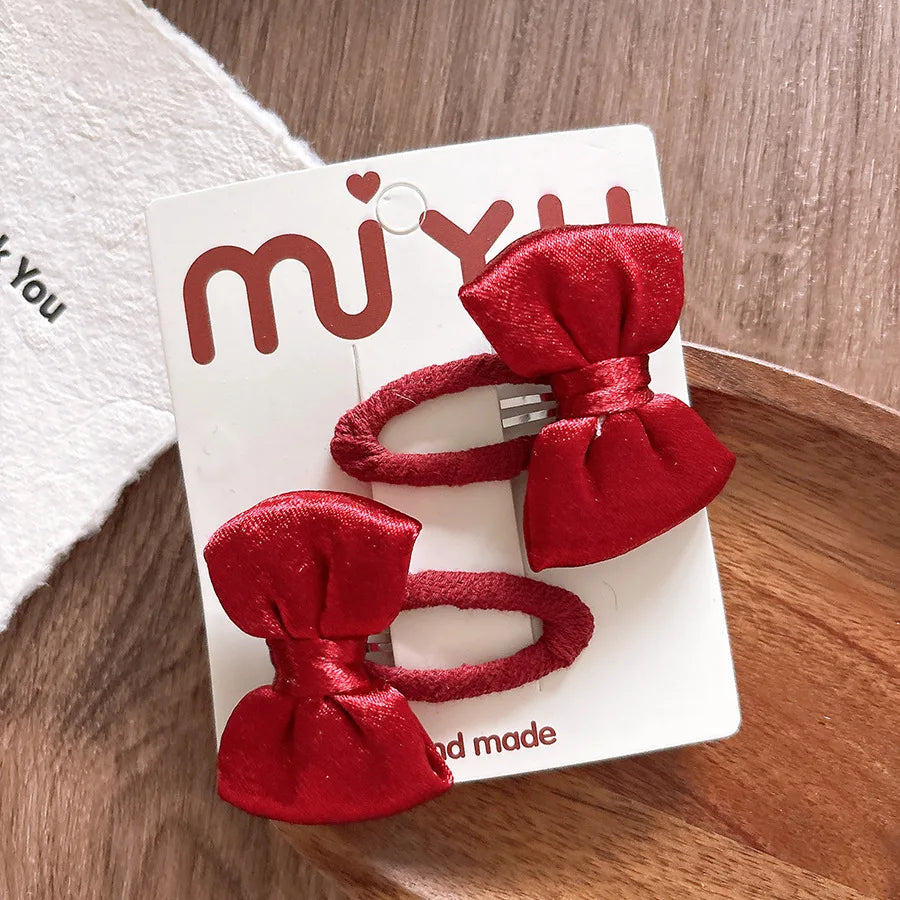 2026 New Year Cute Red Bow Hairpins Children Girls Kid Hair Clips Pin Barrettes Accessories Hairclip Headwear Headdress Ornament