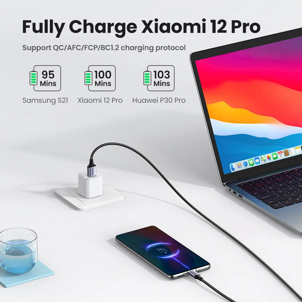UGREEN 3A USB C Type C Cable for iPhone 18/17/16/15 Xiaomi Poco Samsung 18W Charging Wire USB2.0 Data Cord Carplay QC3.0 0.25-3M