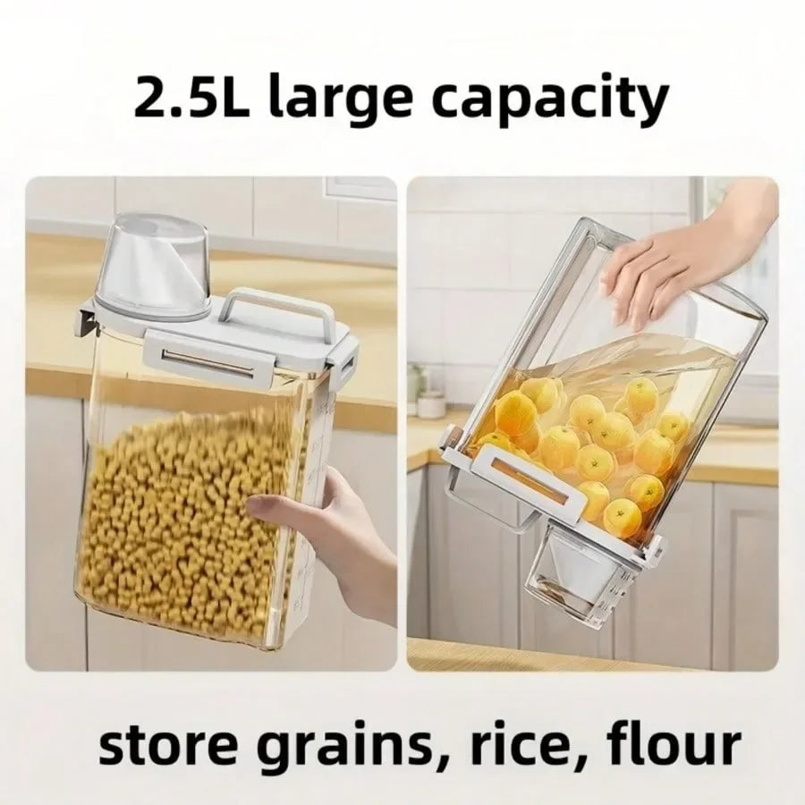 Récipient de rangement hermétique avec couvercle de 2,5 L, résistant à l’humidité – pour céréales, noix, farine, riz et autres denrées alimentaires