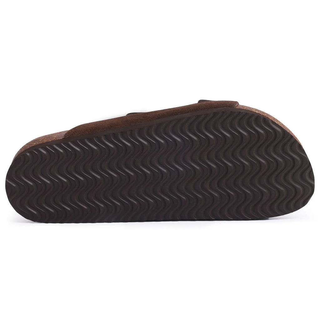 Sandales homme Kidmi, sandales à double boucle pour homme, chaussons en liège et daim, sandales de plage d'extérieur, sandales décontractées, souples et antidérapantes
