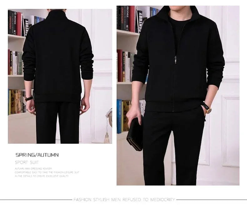 Ensemble de jogging décontracté pour homme automne-hiver, tenue de sport zippée, survêtement deux pièces pour homme