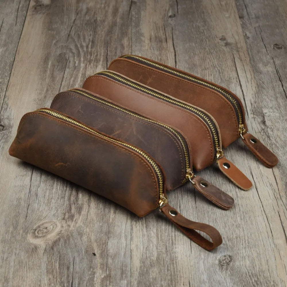 Astuccio per matite in pelle vintage, semplice portapenne, custodia, borsa organizer, astuccio con cerniera, portaocchiali, materiale scolastico