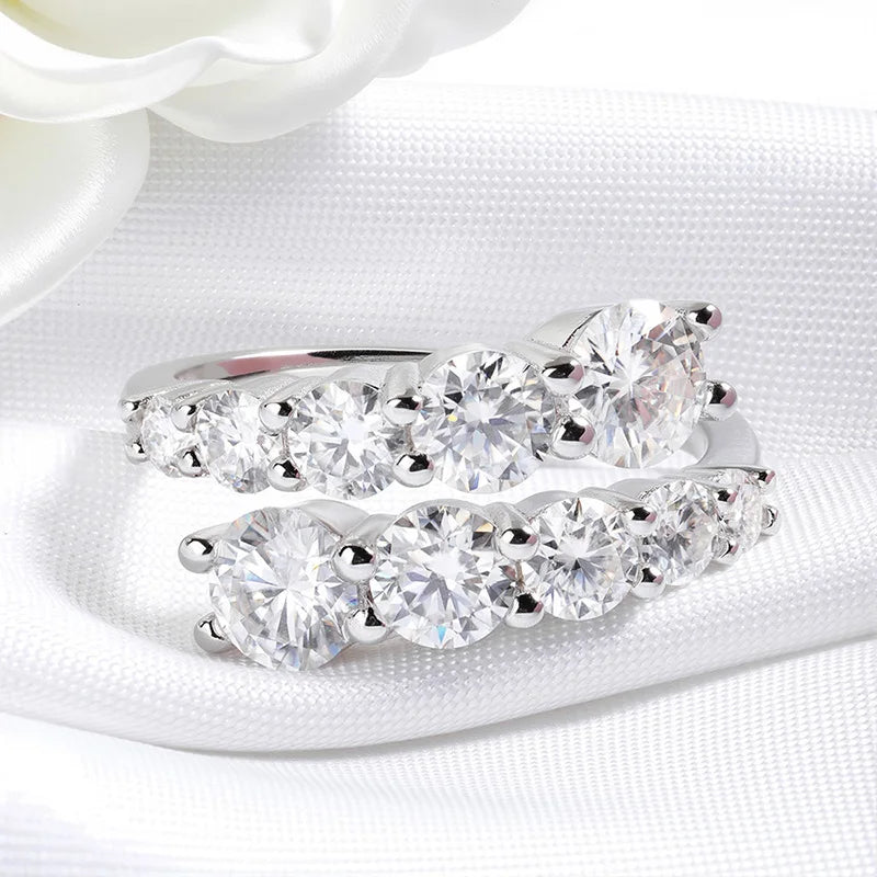 Anillo de mujer Smyoue de 10 piedras de moissanita, brillante y sin defectos, alianza de boda de diamante creado en laboratorio, joyería de plata de ley S925