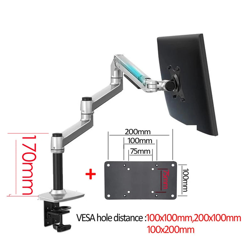 DL-8013 Support de bureau pour moniteur 17'-38' avec bras long, ressort mécanique 3-11 kg, fixation par pince et passage de câble 100x100 75x75