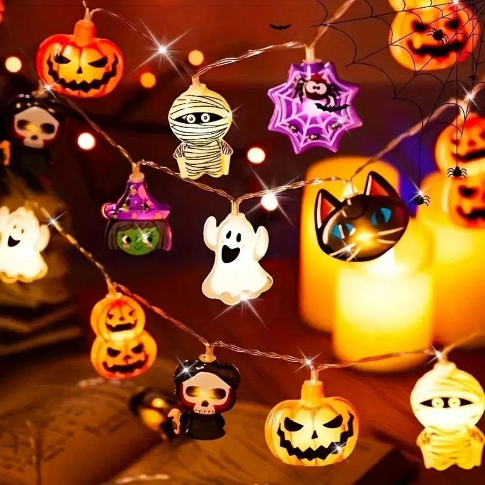 1 Stk. 1,5 m 10 LED/3 m 20 LED Halloween-Batteriebox 8-teilige Lichterkette, ohne Batterien, für Halloween und herbstliche Ernte-Dekorationen geeignet