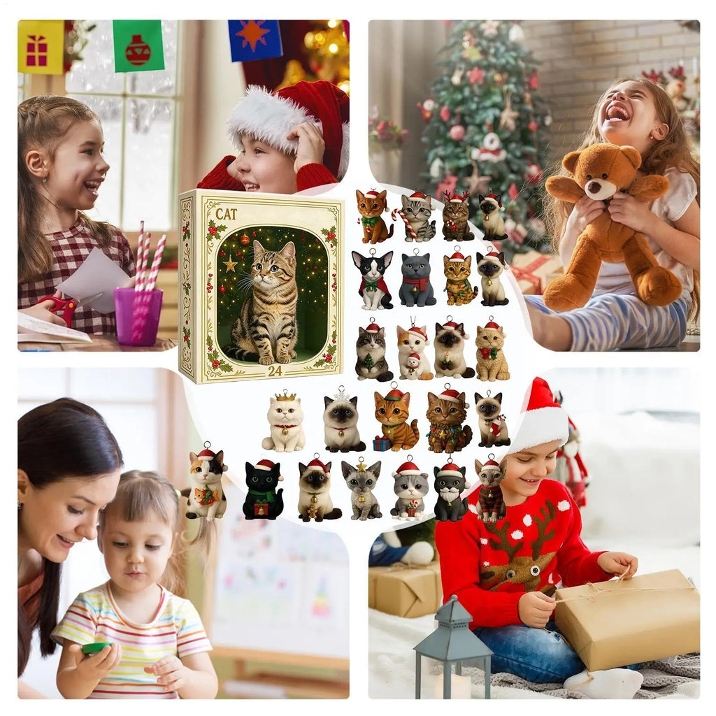 Calendrier de l’Avent pour chat de Noël, 24 jours, décorations pour sapin en acrylique 2D à suspendre, cadeau à collectionner