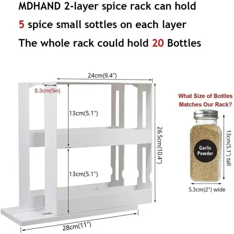 Rangement rotatif multifonction à 2 niveaux pour épices et condiments, étagère pivotante pour la cuisine ou la salle de bains, accessoire pratique pour la maison