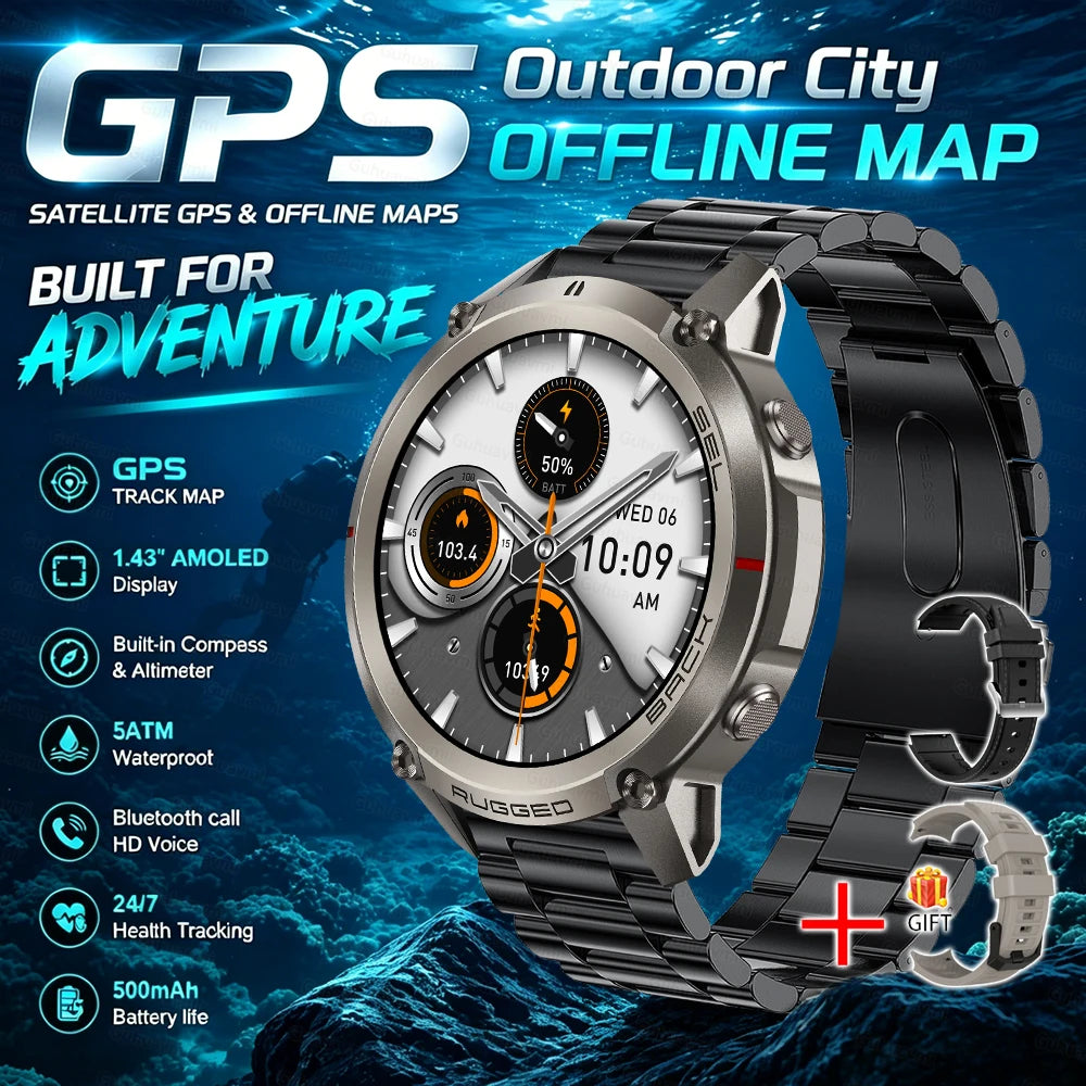 GPS Watch Professional Sport Smart Watch with Offline Map health Control Waterproof GPS Six-star positioning Tracking SmartWatch
