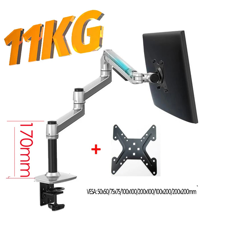 DL-8013 Support de bureau pour moniteur 17'-38' avec bras long, ressort mécanique 3-11 kg, fixation par pince et passage de câble 100x100 75x75