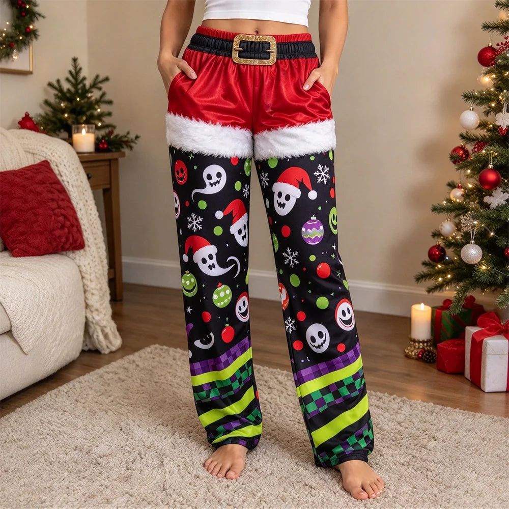 Weihnachtliche Damen-Haushosen mit weitem Bein