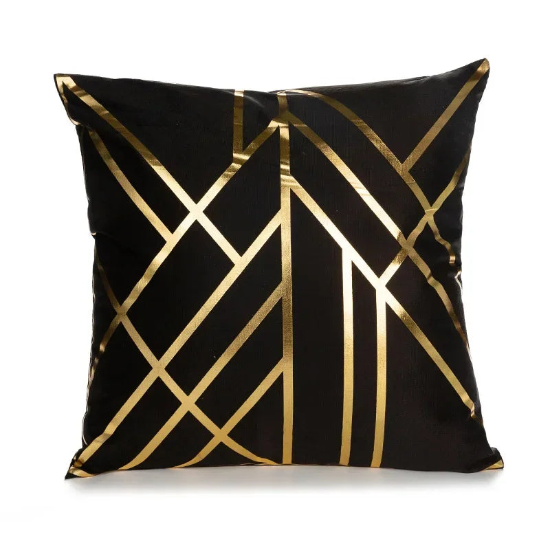 1pc 45*45cm Nordic Luxury Hot Stamping Pillowcase Gold Patterned Short Plush Pillowslip White and Black Square Pillow Cover