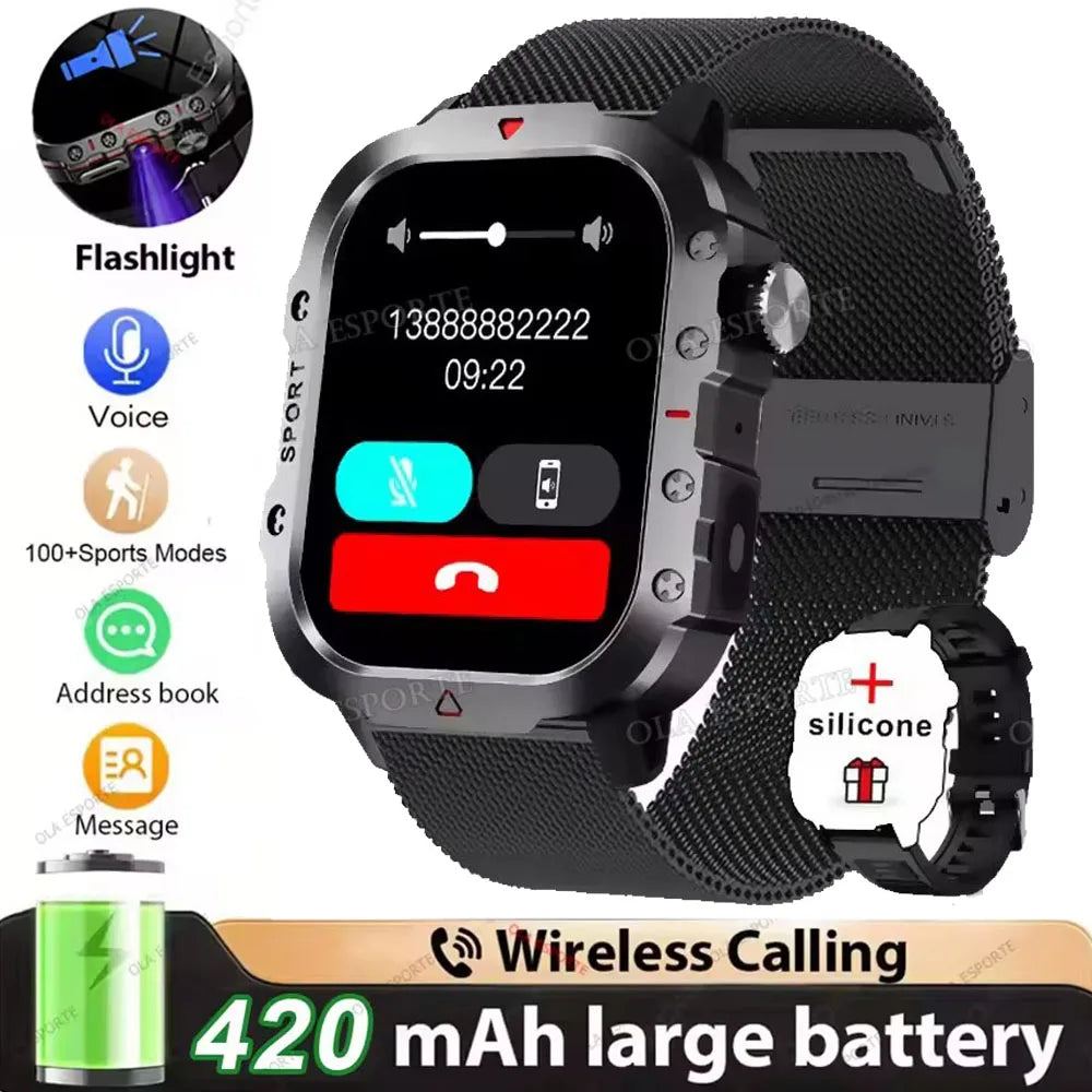 2026 New Military-grade Smart Watch Men GPS Flashlight 3ATM Waterproof Watch Bluetooth Call 100+Sport Outdoor Smartwatch Pk HT30