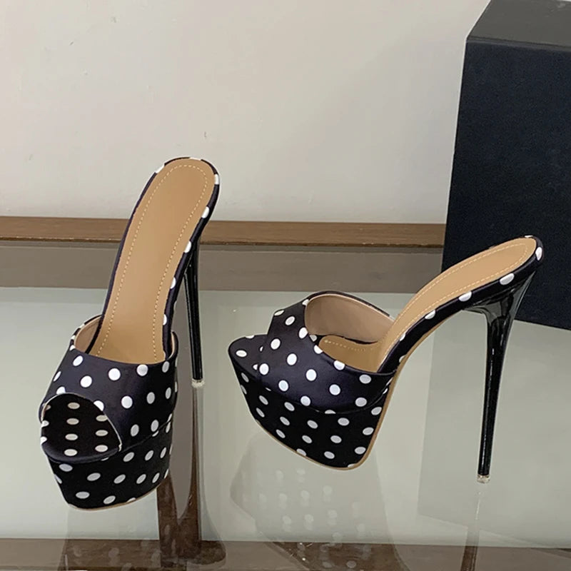 Sandali mules donna Liyke a pois con plateau e tacco alto