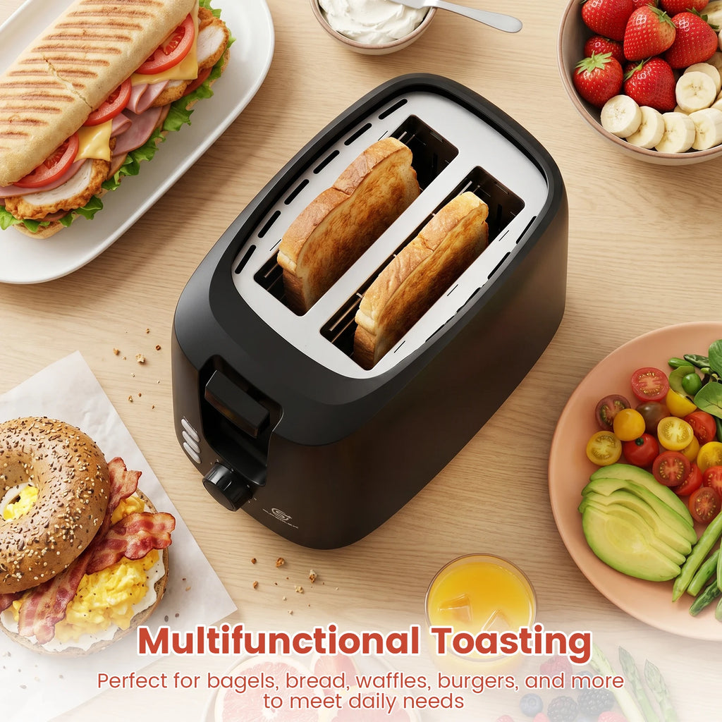Tostadora SUPERLEX de 2 rebanadas con ranuras anchas, 6 modos, funcionamiento automático y 3 botones, pequeña, de acero inoxidable, para pan