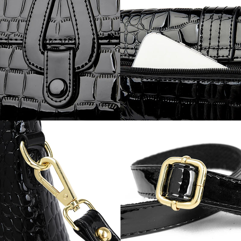 2026 Women Patent Leather Shoulder Bags Luxury Designer Large Capacity Crocodile Stripe Crossbody Bag High Quality Messenger Bag