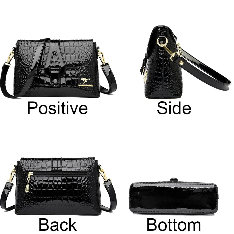 2026 Women Patent Leather Shoulder Bags Luxury Designer Large Capacity Crocodile Stripe Crossbody Bag High Quality Messenger Bag
