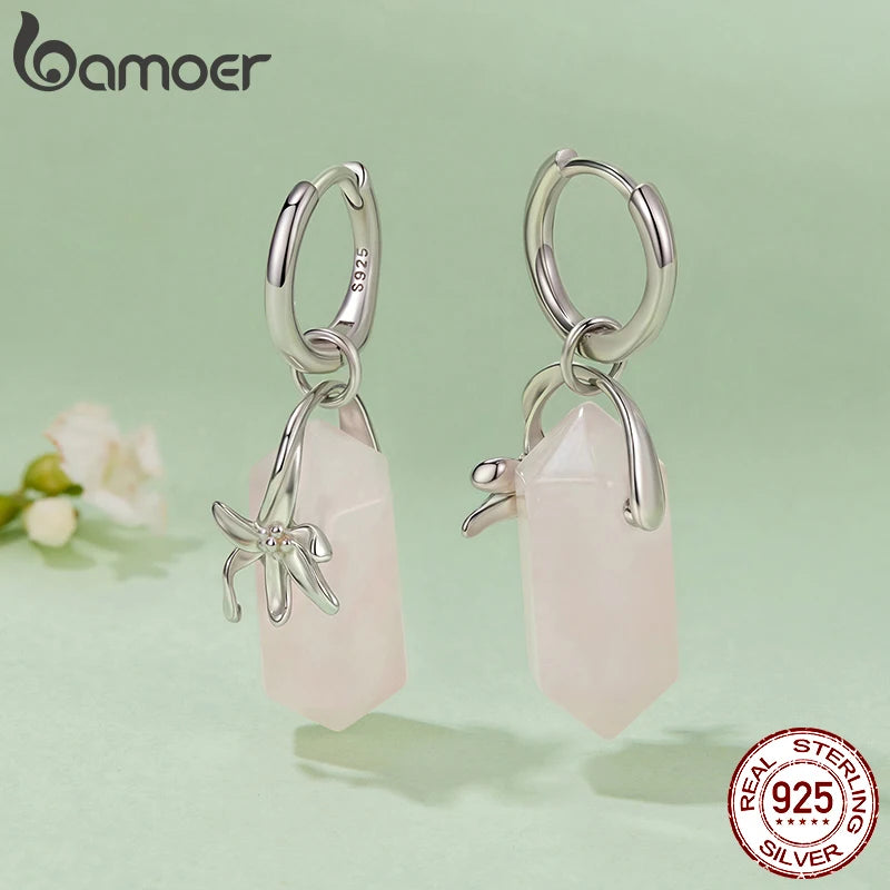 Orecchini a cerchio con pendente rosa e fiore BSE1288