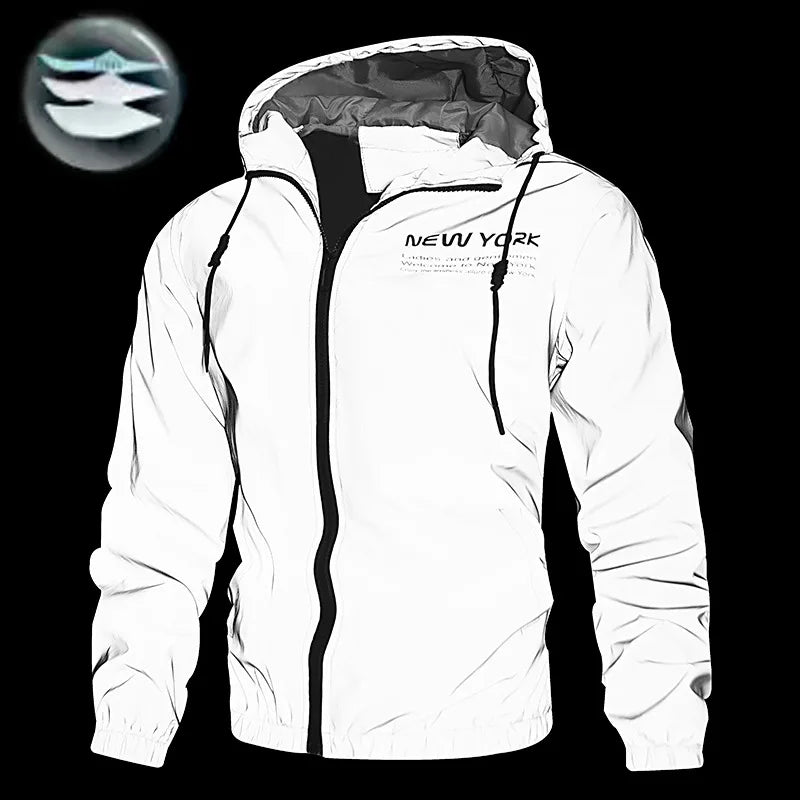 Vestes réfléchissantes de nuit pour hommes Double tissu imperméable Coupe-vent à capuche Homme Hip Hop Cyclisme Sports Manteaux à fermeture éclair
