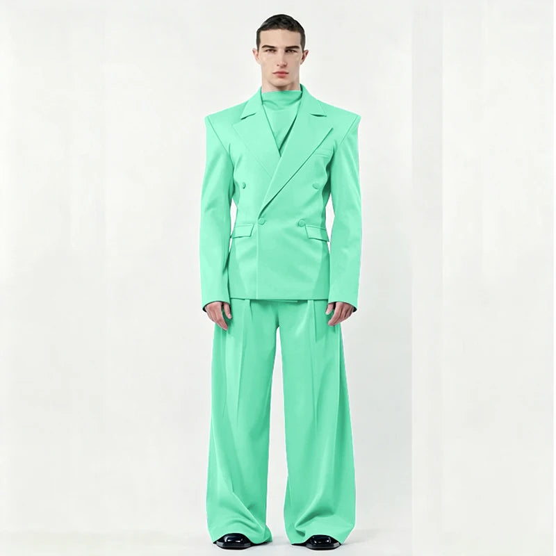 Chic Loose Men's Suits 2 Pieces Jacket Pant Sets Double Breasted Peak Lapel Special Customize Male Clothing Fashion Stylish 2025