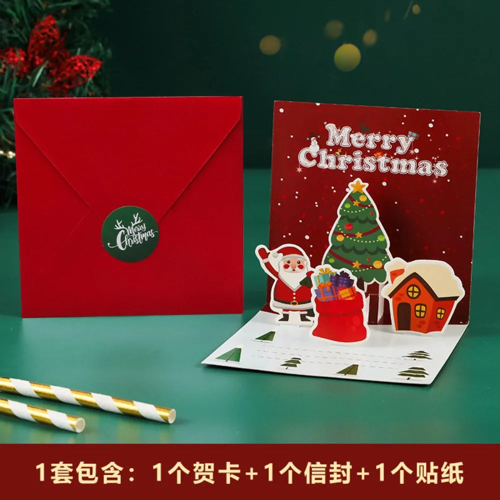 Carte de vœux de Noël, sapin, père Noël, bonhomme en pain d'épices, carte de bénédiction pour les fêtes avec enveloppe, carte 3D pop-up, cadeau pour le Nouvel An