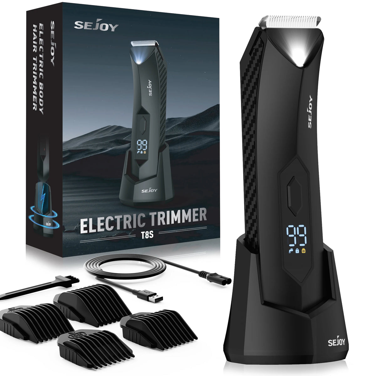 Sejoy T8S Körperhaartrimmer für Herren, Hodentrimmer für den Intimbereich, austauschbare Keramikmesser, elektrischer Rasierer, IPX7-wasserdicht