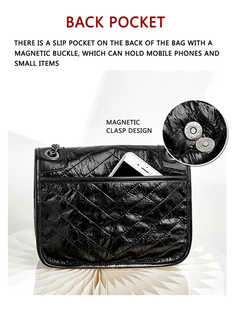 Luxury Genuine Leather Messenger Bag High End Luxury Brand Woman Single Shoulder Underarm Bag Retro Pleated Niki Chain Hobo Bag